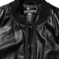 Black Leather Nylon FullZip Blouson Jacket