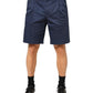 Blue Cotton Stretch Mid Waist Bermuda Shorts