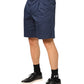 Blue Cotton Stretch Mid Waist Bermuda Shorts