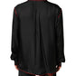 Black Red Contrast Trim Silk Casual Shirt