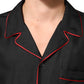 Black Red Contrast Trim Silk Casual Shirt