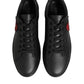 Black Leather Crystal Heart Sneakers  Shoes
