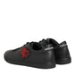 Black Leather Crystal Heart Sneakers  Shoes