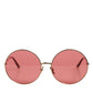 Pink Gold Metal Round Shades Eyewear Sunglasses