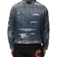 Blue Cotton Tattered Denim Blouson Jacket