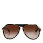 Modified Aviator Striped Brown Acetate Gradient Sunglasses