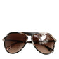 Modified Aviator Striped Brown Acetate Gradient Sunglasses