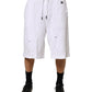 White Distressed Cotton Men Bermuda Shorts