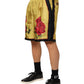 Yellow Floral Print Silk Men Bermuda Shorts