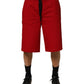 Red Cotton MidWaist Drawstring Bermuda Pants