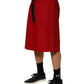 Red Cotton MidWaist Drawstring Bermuda Pants