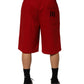 Red Cotton MidWaist Drawstring Bermuda Pants