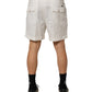 White Cotton Mid Waist Men Bermuda Shorts
