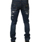 Blue Tattered Cotton Skinny Men Denim Jeans