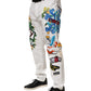 White Graffiti Print Skinny GOLD Denim Jeans