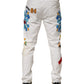 White Graffiti Print Skinny GOLD Denim Jeans