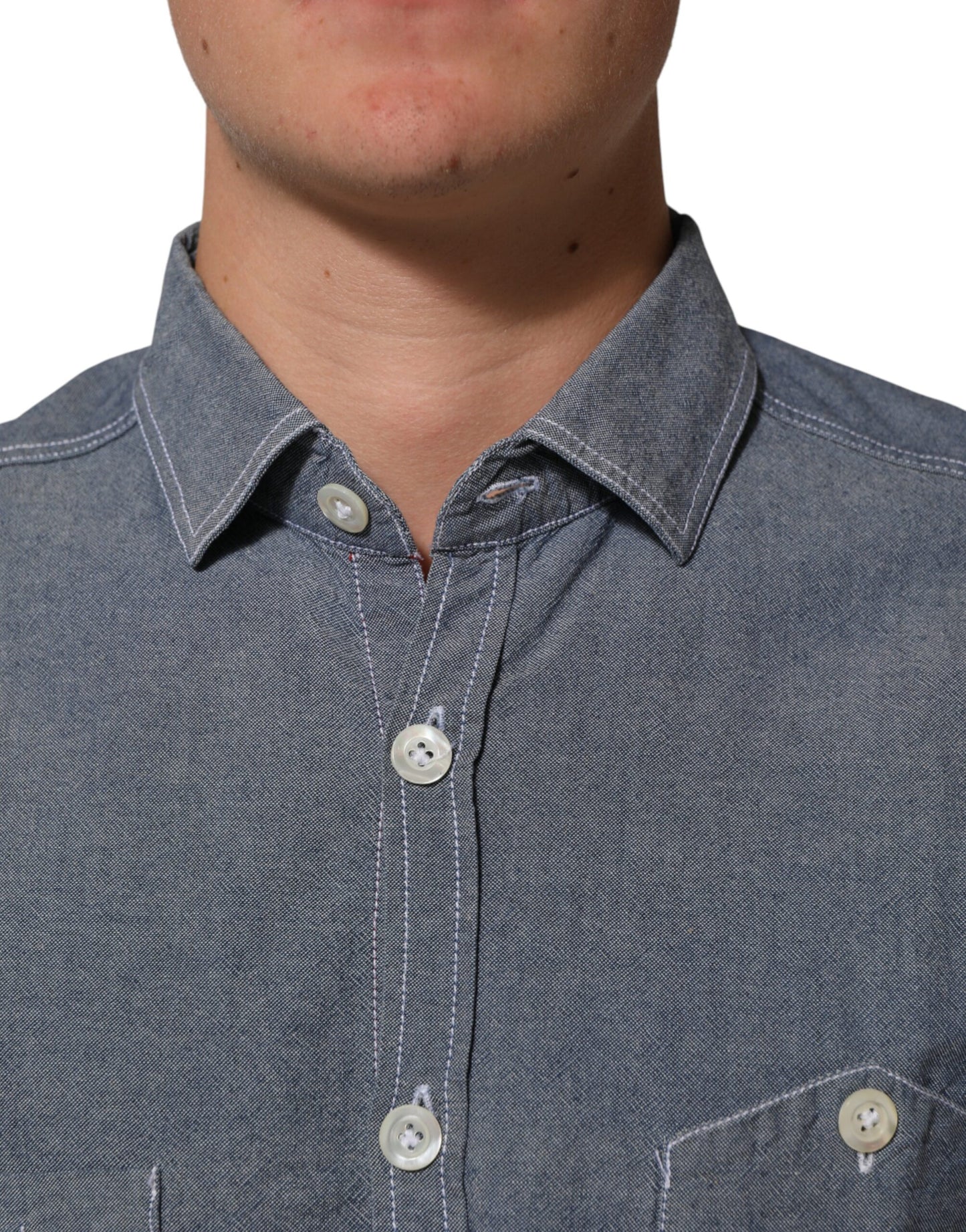 Blue Denim Regular Fit Collared Long Sleeve Casual Shirt
