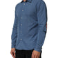 Blue Cotton Slim Fit Collared Long Sleeve Casual Shirt