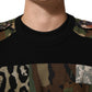Black Patchwork Crew Neck Pullover Sweater