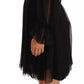 Black Silk Tulle Long Sleeve V-neck Dress