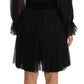 Black Silk Tulle Long Sleeve V-neck Dress