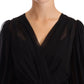 Black Silk Tulle Long Sleeve V-neck Dress