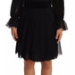 Black Silk Tulle Long Sleeve V-neck Dress