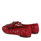 Red Lace Crystal Ballet Flats Loafers Shoes