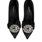 Black Satin Bow Crystal Embellishment Pumps Shoes