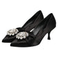 Black Satin Bow Crystal Embellishment Pumps Shoes
