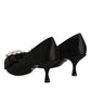 Black Satin Bow Crystal Embellishment Pumps Shoes