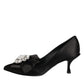 Black Satin Bow Crystal Embellishment Pumps Shoes