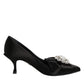 Black Satin Bow Crystal Embellishment Pumps Shoes