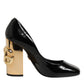 Black Gold Patent Leather Logo Heels Pumps Shoes