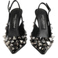 Black Studded Leather Heels Slingbacks Shoes