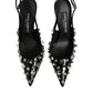 Black Studded Leather Heels Slingbacks Shoes