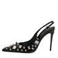 Black Studded Leather Heels Slingbacks Shoes