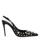 Black Studded Leather Heels Slingbacks Shoes