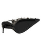 Black Studded Leather Heels Slingbacks Shoes