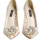 White Taormina Lace Crystal Heel Pumps Shoes