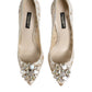 White Taormina Lace Crystal Heel Pumps Shoes