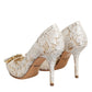 White Taormina Lace Crystal Heel Pumps Shoes