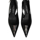 Black Zipper Leather Heels Slingbacks Shoes