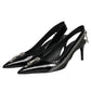 Black Zipper Leather Heels Slingbacks Shoes