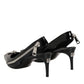 Black Zipper Leather Heels Slingbacks Shoes