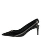 Black Zipper Leather Heels Slingbacks Shoes