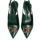 Green Leather AMORE Heels Slingbacks Shoes