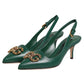 Green Leather AMORE Heels Slingbacks Shoes