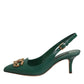 Green Leather AMORE Heels Slingbacks Shoes