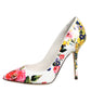 White Floral Leather High Heels Pumps Shoes